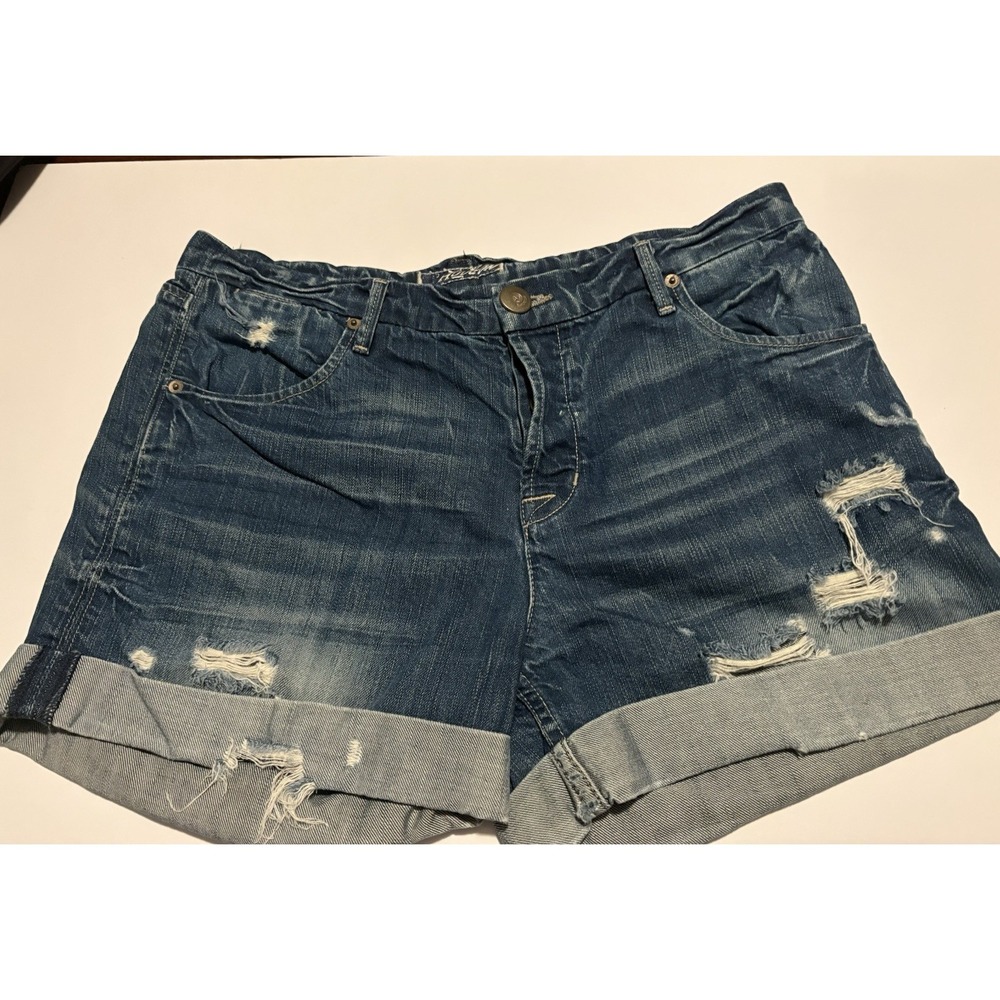 Hudson Button Fly Distressed Rolled Hem Women's Denim Jean Shorts Sz 29